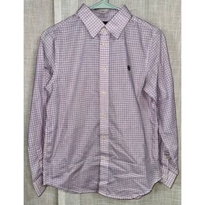 Ralph Lauren Shirt Boys 16 Pink Blue Plaid Button‎ Up Long Sleeve Shirt Easter
